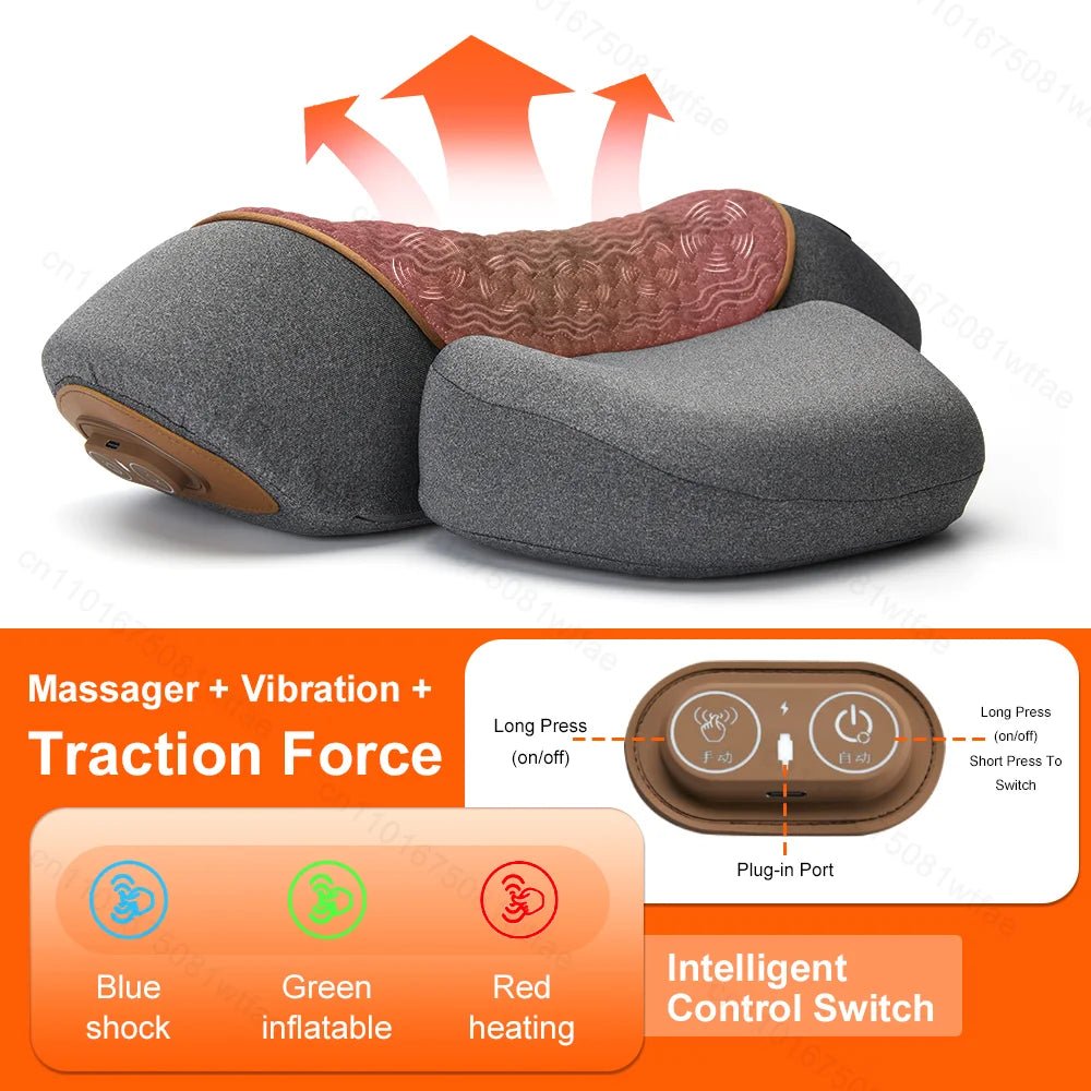 Neck Massager Pillow Cervical Orthopedic Pillow Lifting Traction Relax Hot Compress Vibration Massage Neck Pain Relief - MAGUSTA BEAUTY