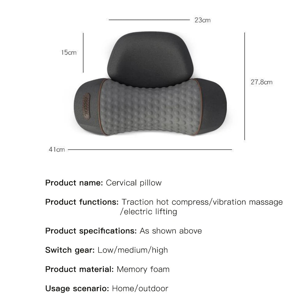 Neck Massager Pillow Cervical Orthopedic Pillow Lifting Traction Relax Hot Compress Vibration Massage Neck Pain Relief - MAGUSTA BEAUTY