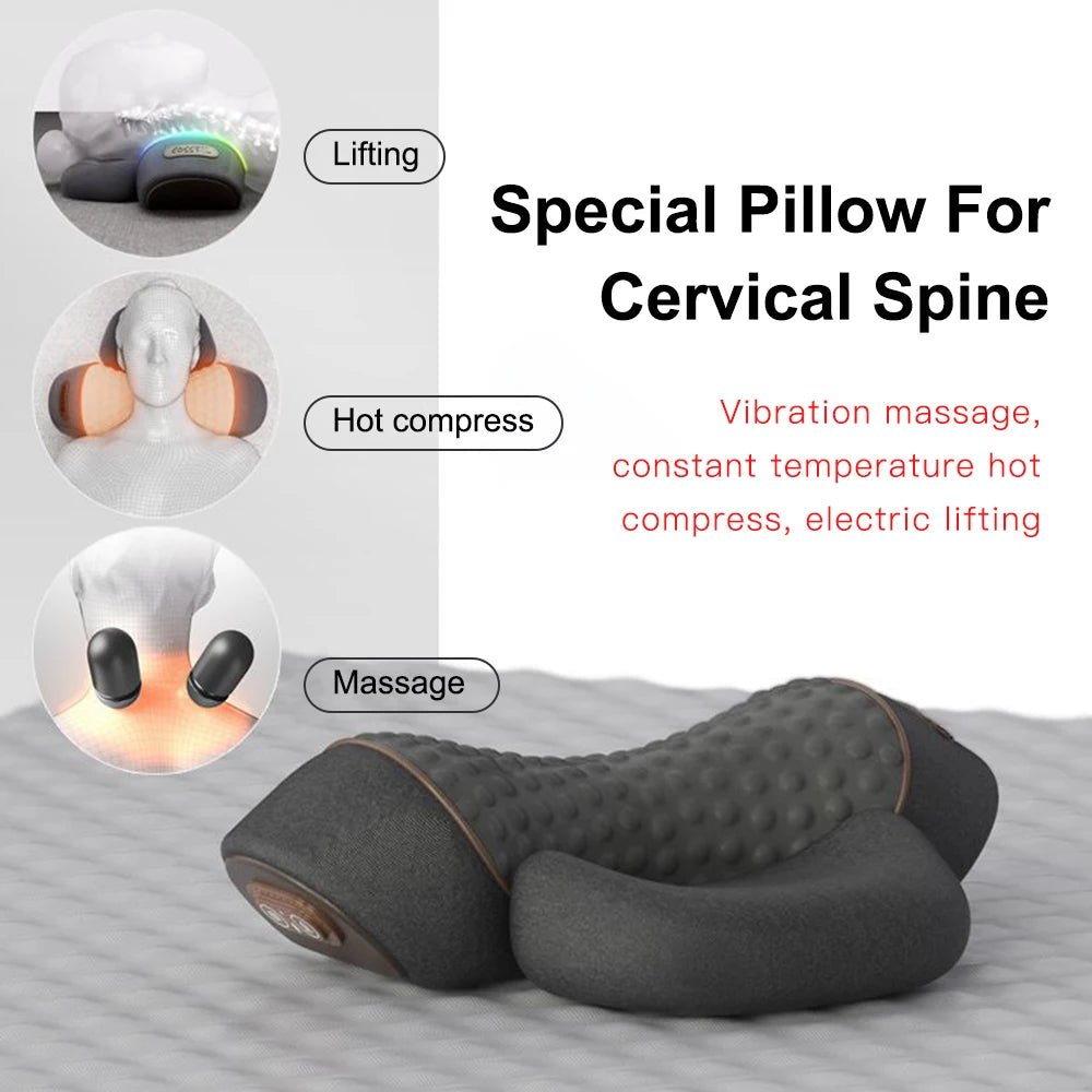 Neck Massager Pillow Cervical Orthopedic Pillow Lifting Traction Relax Hot Compress Vibration Massage Neck Pain Relief - MAGUSTA BEAUTY