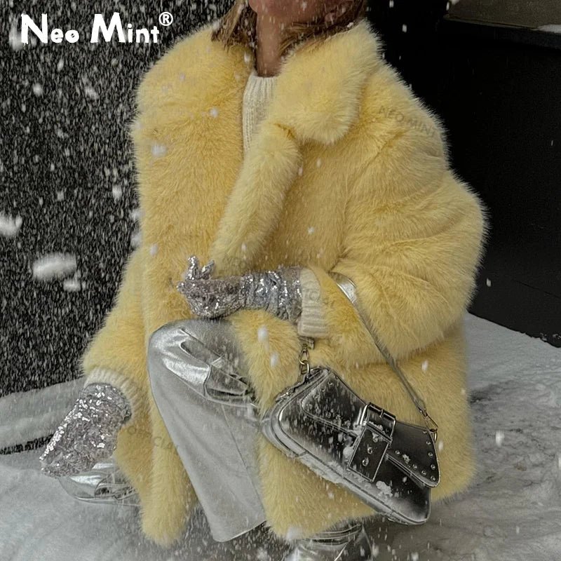 Neo Mint Women Winter 2024 High Quality Luxury Faux Fur Coat Thicken Warm Overcoat Outerwear Hot Girls Solid Long Fox Fur Jacket - MAGUSTA BEAUTY
