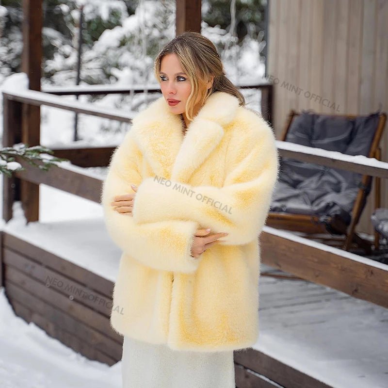 Neo Mint Women Winter 2024 High Quality Luxury Faux Fur Coat Thicken Warm Overcoat Outerwear Hot Girls Solid Long Fox Fur Jacket - MAGUSTA BEAUTY