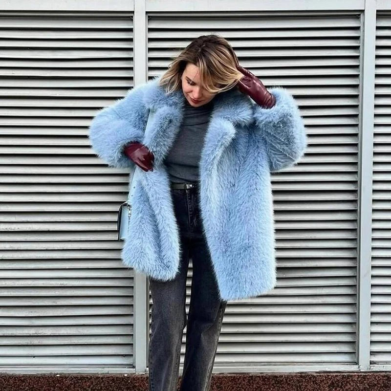 Neo Mint Women Winter 2024 High Quality Luxury Faux Fur Coat Thicken Warm Overcoat Outerwear Hot Girls Solid Long Fox Fur Jacket - MAGUSTA BEAUTY