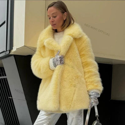 Neo Mint Women Winter 2024 High Quality Luxury Faux Fur Coat Thicken Warm Overcoat Outerwear Hot Girls Solid Long Fox Fur Jacket - MAGUSTA BEAUTY