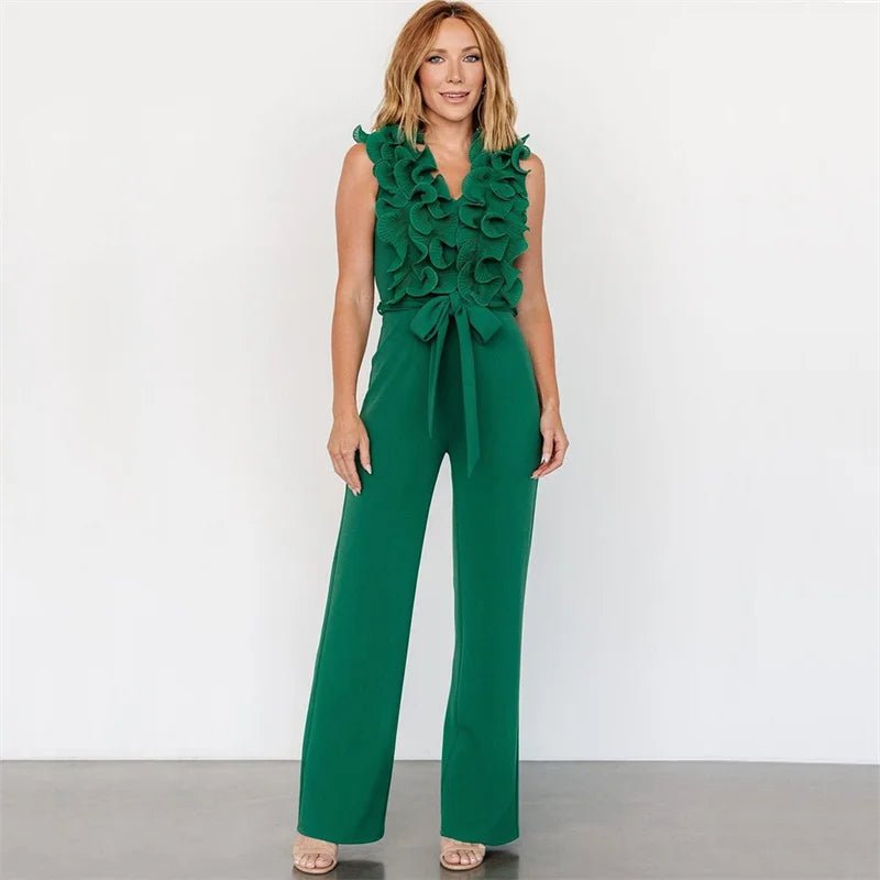 New 2025 Summer Women V Neck Sleeveless Elegant Straight Jumpsuits Edible Tree Fungus Sexy Birthday Party Jumpsuit Rompers Black - MAGUSTA BEAUTY