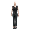 New 2025 Summer Women V Neck Sleeveless Elegant Straight Jumpsuits Edible Tree Fungus Sexy Birthday Party Jumpsuit Rompers Black - MAGUSTA BEAUTY