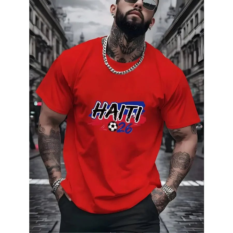 【New Arrival】Men Haiti 2026 Soccer Fan T-Shirt Red Short Sleeve Crewneck Tee Haitian Football Flag Inspired Tops - MAGUSTA BEAUTY
