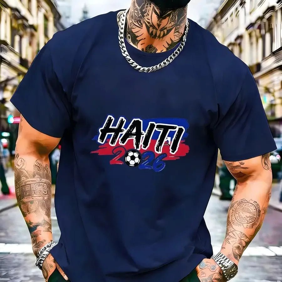 【New Arrival】Men Haiti 2026 Soccer Fan T-Shirt Red Short Sleeve Crewneck Tee Haitian Football Flag Inspired Tops - MAGUSTA BEAUTY