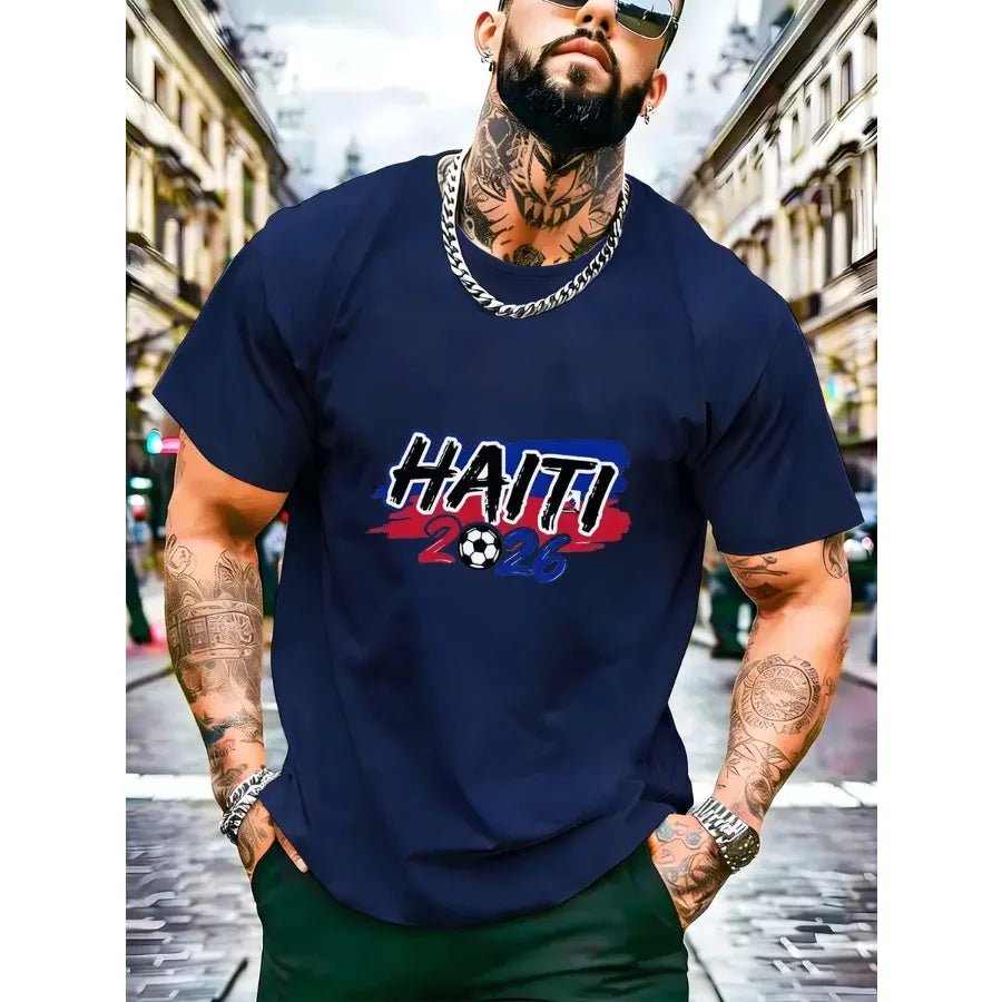 【New Arrival】Men Haiti 2026 Soccer Fan T-Shirt Red Short Sleeve Crewneck Tee Haitian Football Flag Inspired Tops - MAGUSTA BEAUTY