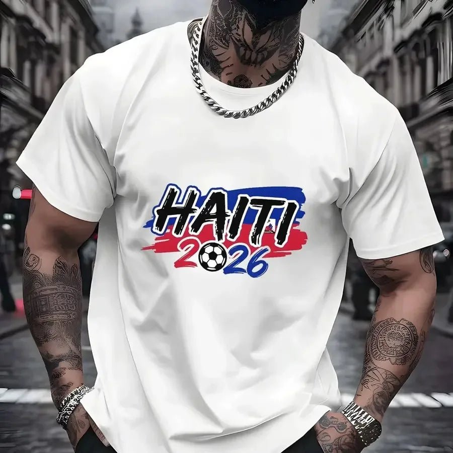 【New Arrival】Men Haiti 2026 Soccer Fan T-Shirt Red Short Sleeve Crewneck Tee Haitian Football Flag Inspired Tops - MAGUSTA BEAUTY