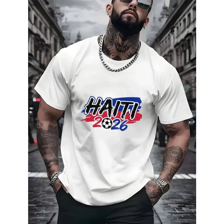 【New Arrival】Men Haiti 2026 Soccer Fan T-Shirt Red Short Sleeve Crewneck Tee Haitian Football Flag Inspired Tops - MAGUSTA BEAUTY