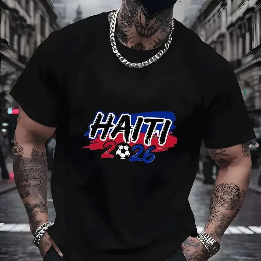 【New Arrival】Men Haiti 2026 Soccer Fan T-Shirt Red Short Sleeve Crewneck Tee Haitian Football Flag Inspired Tops - MAGUSTA BEAUTY