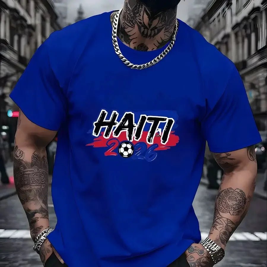 【New Arrival】Men Haiti 2026 Soccer Fan T-Shirt Red Short Sleeve Crewneck Tee Haitian Football Flag Inspired Tops - MAGUSTA BEAUTY
