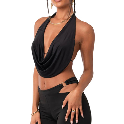 New Fashion Women Halterneck Tops Summer Casual Front Draped Bandage Backless Sleeveless Tops Streetwear - MAGUSTA BEAUTY