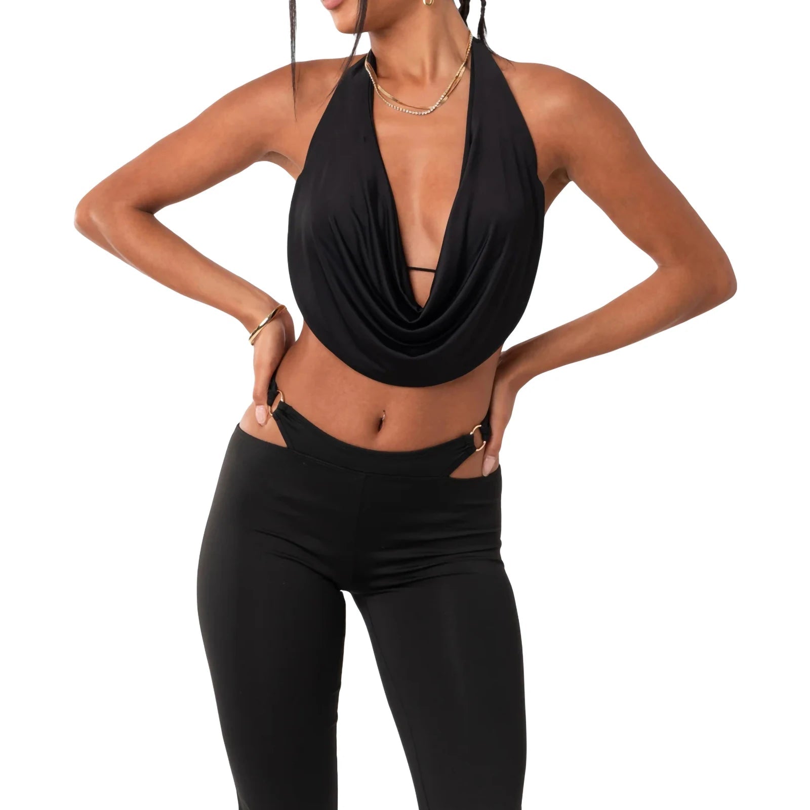 New Fashion Women Halterneck Tops Summer Casual Front Draped Bandage Backless Sleeveless Tops Streetwear - MAGUSTA BEAUTY