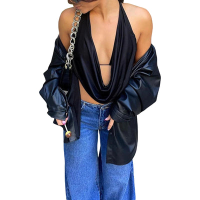 New Fashion Women Halterneck Tops Summer Casual Front Draped Bandage Backless Sleeveless Tops Streetwear - MAGUSTA BEAUTY
