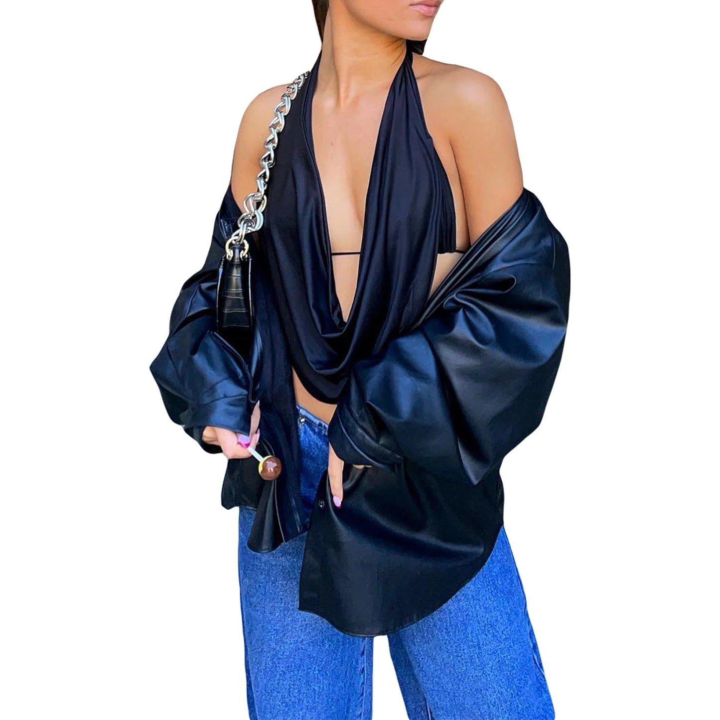 New Fashion Women Halterneck Tops Summer Casual Front Draped Bandage Backless Sleeveless Tops Streetwear - MAGUSTA BEAUTY