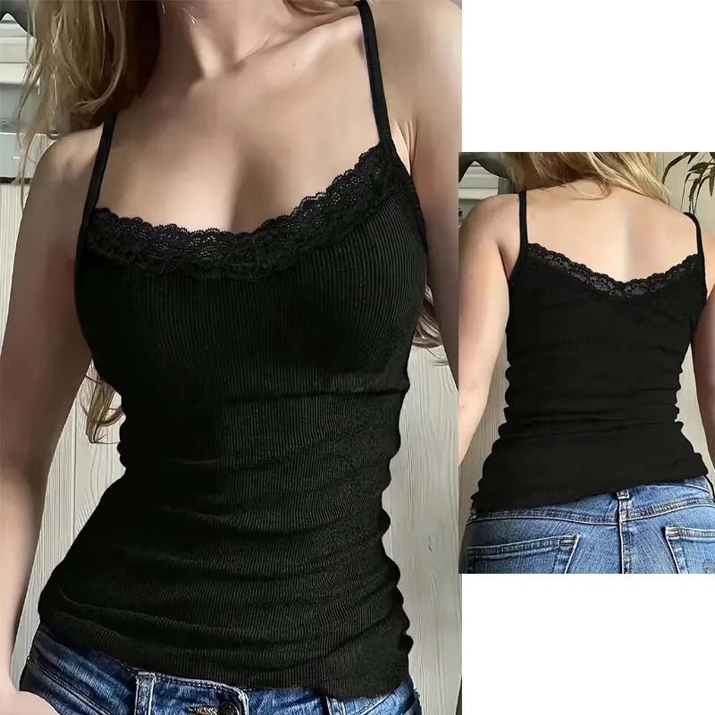 New lace black vest suitable for women's sexy and beautiful solid color design sleeveless top - MAGUSTA BEAUTY