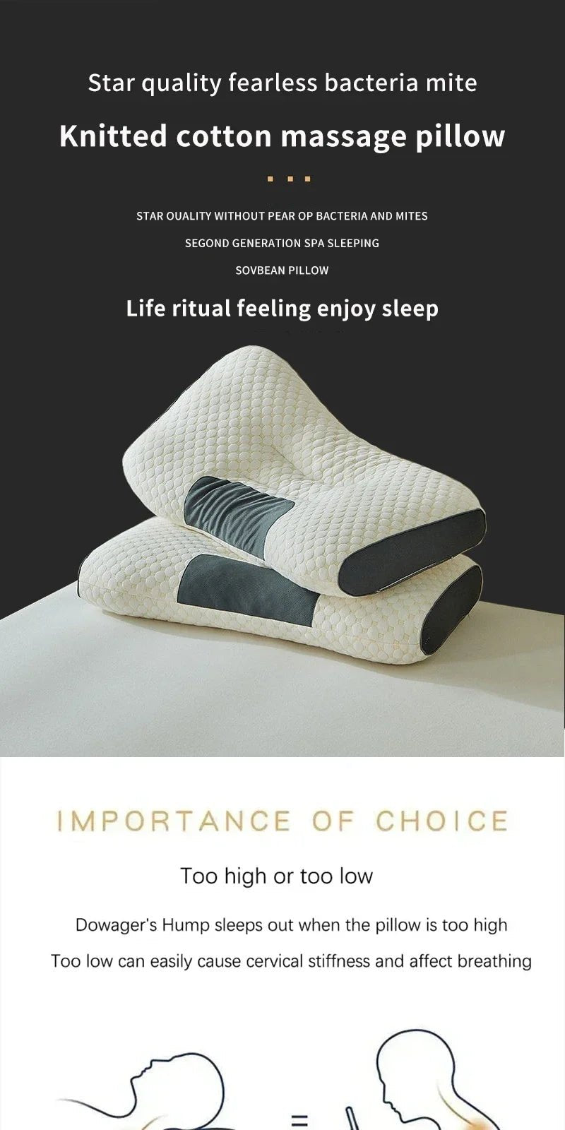 New Neck Pillow Help Sleep And Protect The Neck Cervical Orthopedic Soybean Fiber Massage Household SPA Pillow For Sleeping - MAGUSTA BEAUTY