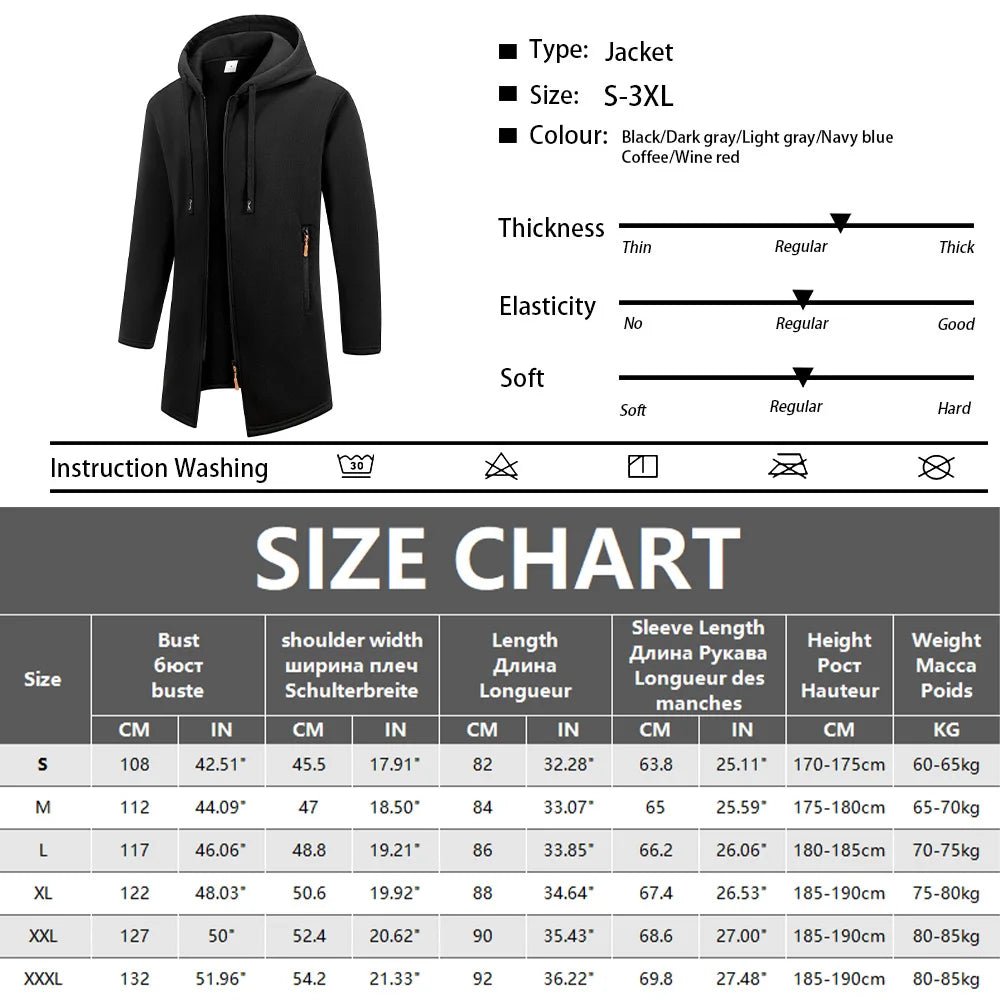 New Streetwear Men's Long Sleeve Sweatshirts for Men Zipper Hooded Oversize Winter Warm Jacket Coat Outdoor Tracksuit Men - MAGUSTA BEAUTY