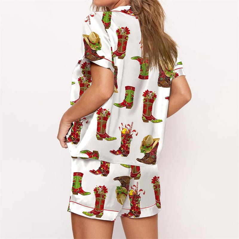 Nutcracker Pajamas Women Christmas Pajama Set Short Sleeve Tops+Elastic Waist Shorts Santa Claus Avatar Print Sleepwear Outfits - MAGUSTA BEAUTY