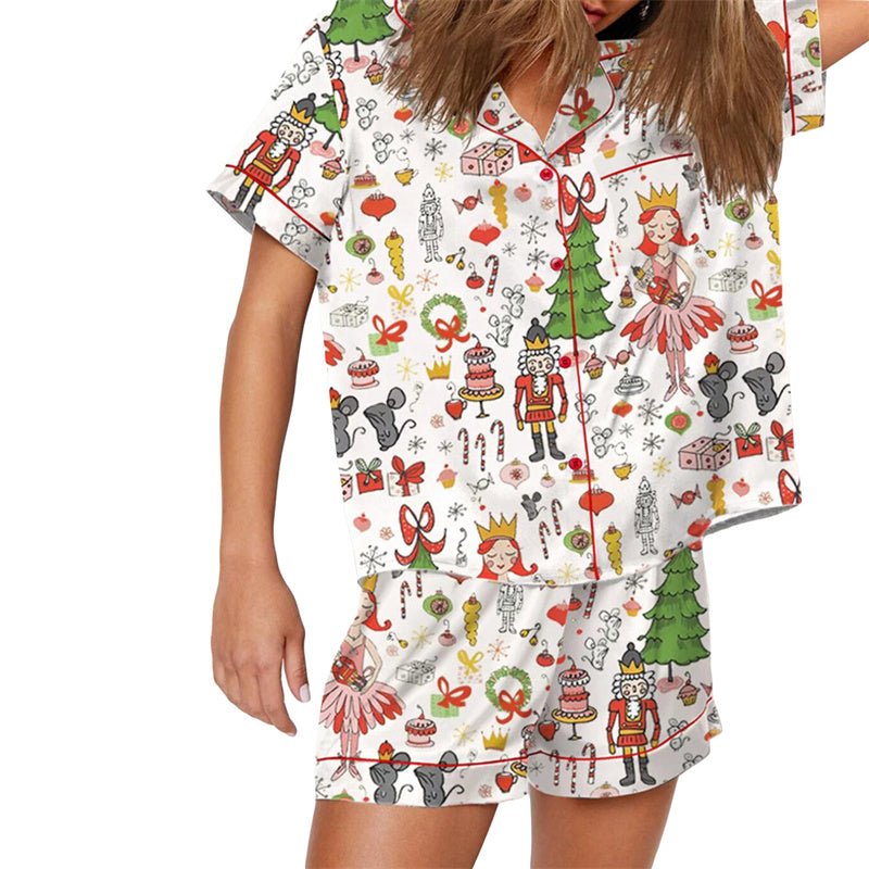 Nutcracker Pajamas Women Christmas Pajama Set Short Sleeve Tops+Elastic Waist Shorts Santa Claus Avatar Print Sleepwear Outfits - MAGUSTA BEAUTY