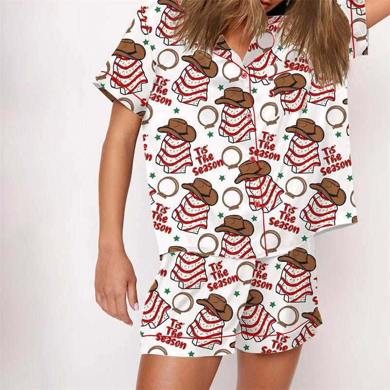Nutcracker Pajamas Women Christmas Pajama Set Short Sleeve Tops+Elastic Waist Shorts Santa Claus Avatar Print Sleepwear Outfits - MAGUSTA BEAUTY