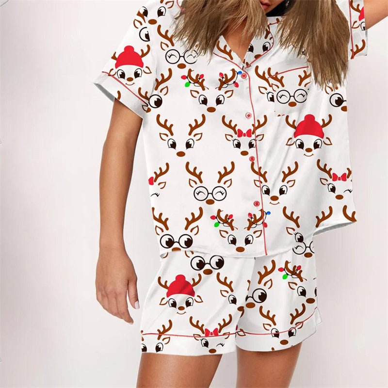 Nutcracker Pajamas Women Christmas Pajama Set Short Sleeve Tops+Elastic Waist Shorts Santa Claus Avatar Print Sleepwear Outfits - MAGUSTA BEAUTY