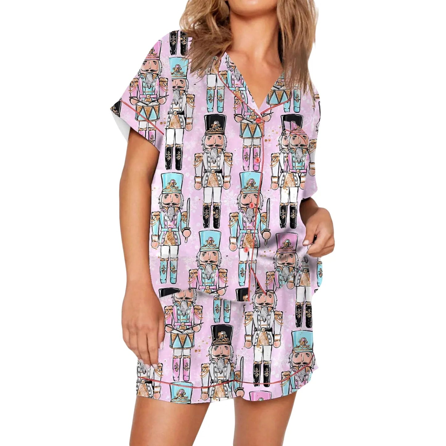 Nutcracker Pajamas Women Christmas Pajama Set Short Sleeve Tops+Elastic Waist Shorts Santa Claus Avatar Print Sleepwear Outfits - MAGUSTA BEAUTY