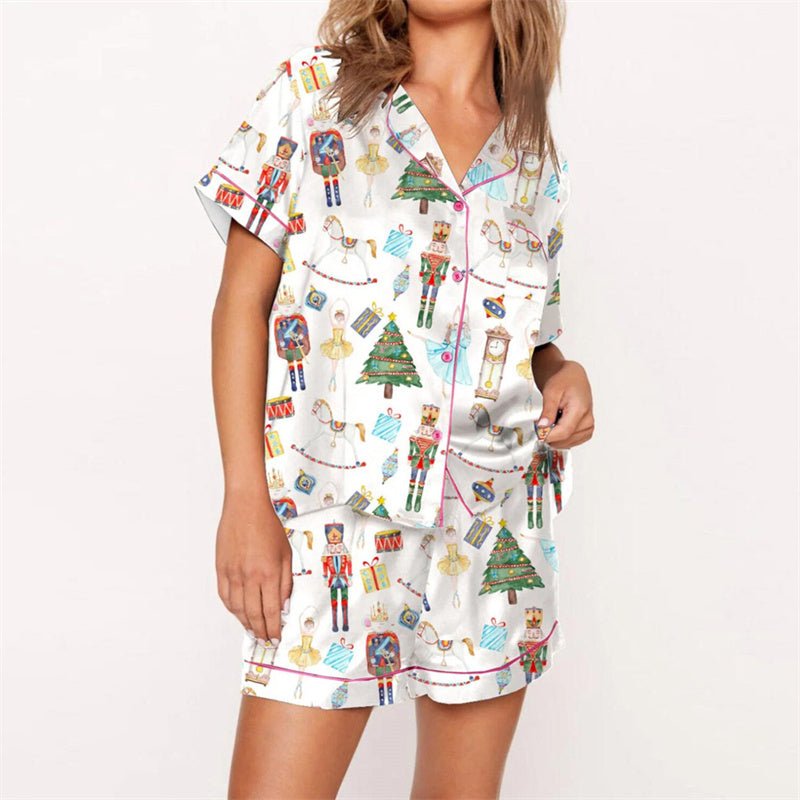Nutcracker Pajamas Women Christmas Pajama Set Short Sleeve Tops+Elastic Waist Shorts Santa Claus Avatar Print Sleepwear Outfits - MAGUSTA BEAUTY