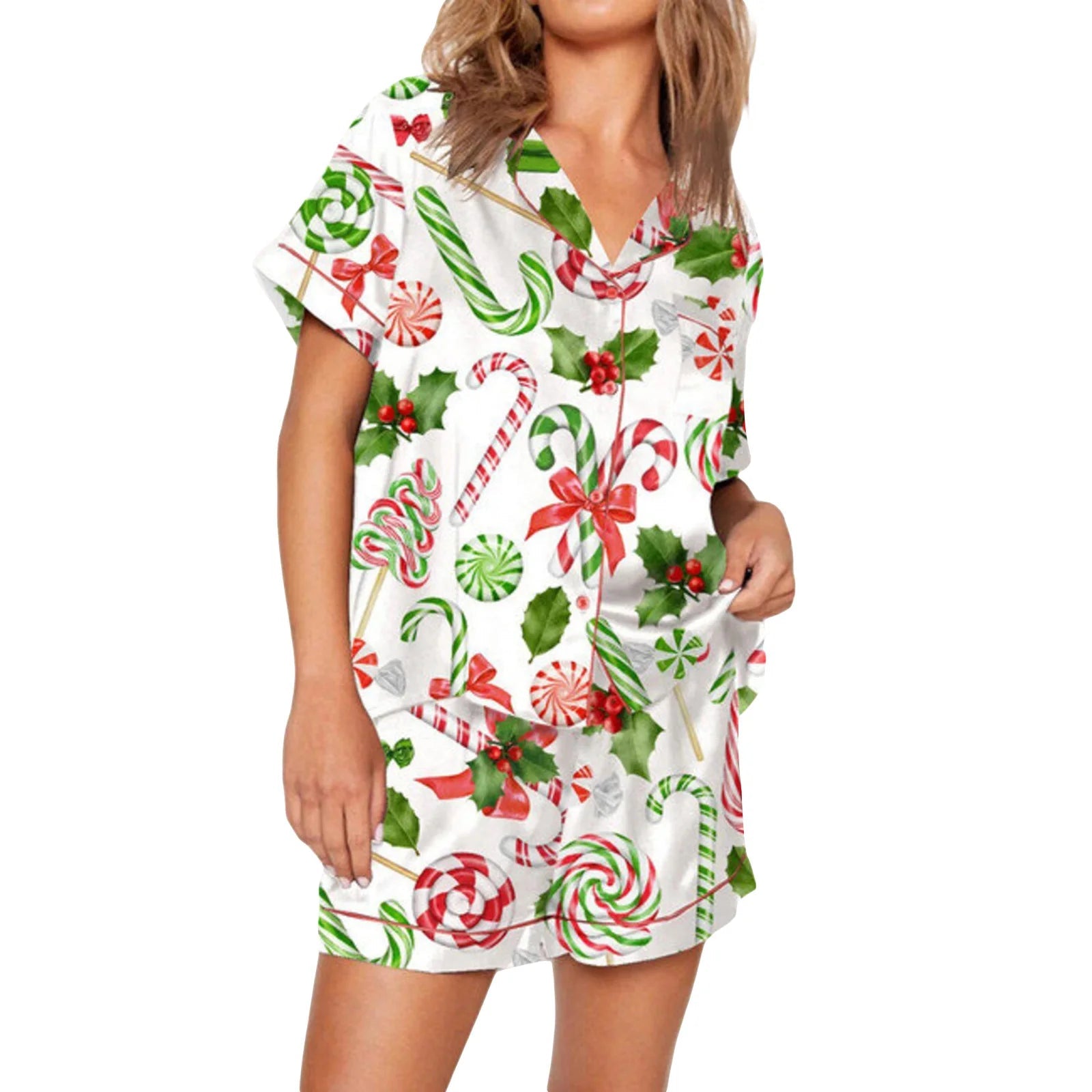 Nutcracker Pajamas Women Christmas Pajama Set Short Sleeve Tops+Elastic Waist Shorts Santa Claus Avatar Print Sleepwear Outfits - MAGUSTA BEAUTY