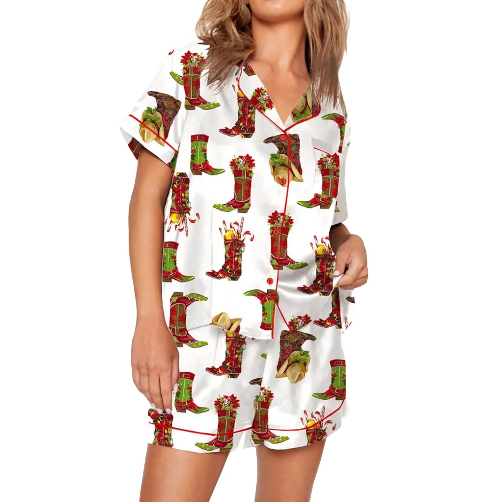 Nutcracker Pajamas Women Christmas Pajama Set Short Sleeve Tops+Elastic Waist Shorts Santa Claus Avatar Print Sleepwear Outfits - MAGUSTA BEAUTY