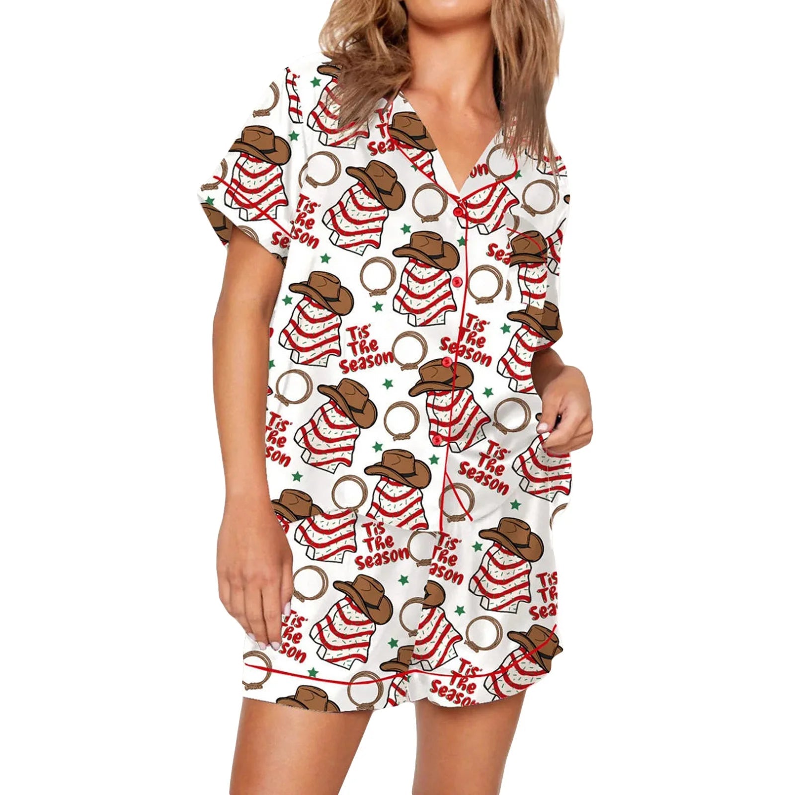 Nutcracker Pajamas Women Christmas Pajama Set Short Sleeve Tops+Elastic Waist Shorts Santa Claus Avatar Print Sleepwear Outfits - MAGUSTA BEAUTY