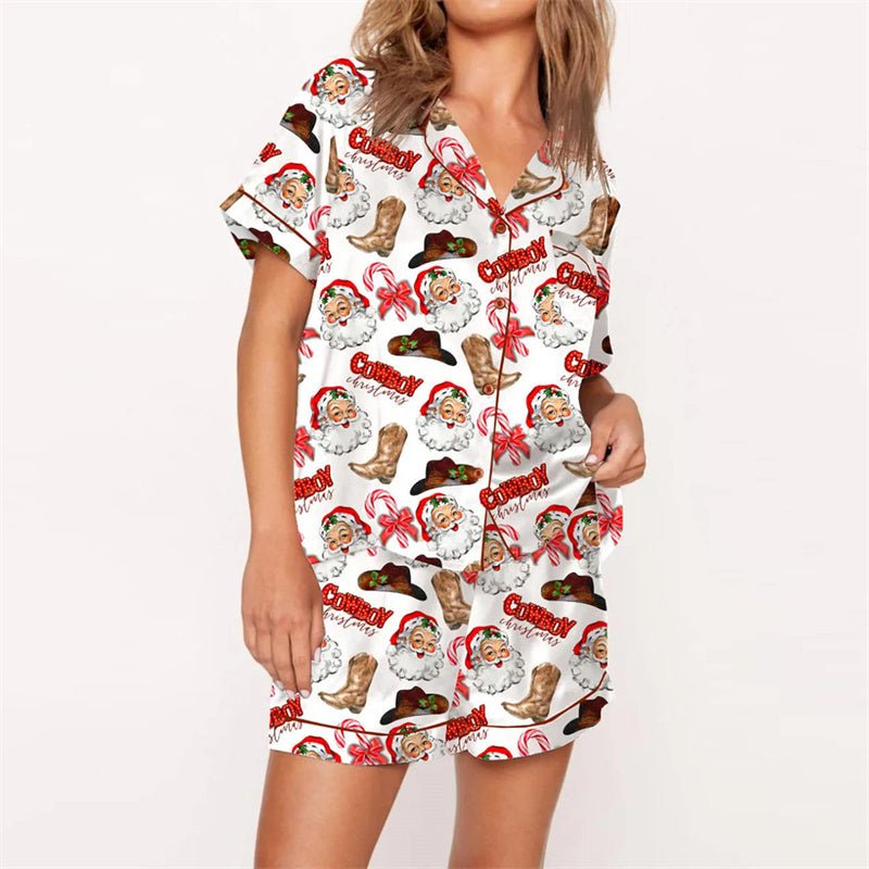 Nutcracker Pajamas Women Christmas Pajama Set Short Sleeve Tops+Elastic Waist Shorts Santa Claus Avatar Print Sleepwear Outfits - MAGUSTA BEAUTY