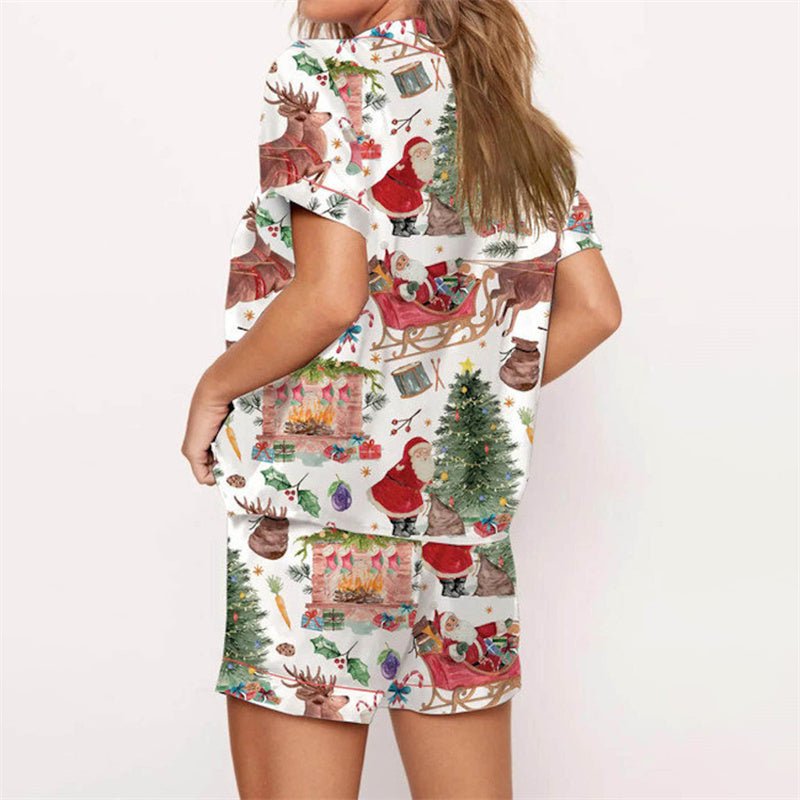 Nutcracker Pajamas Women Christmas Pajama Set Short Sleeve Tops+Elastic Waist Shorts Santa Claus Avatar Print Sleepwear Outfits - MAGUSTA BEAUTY
