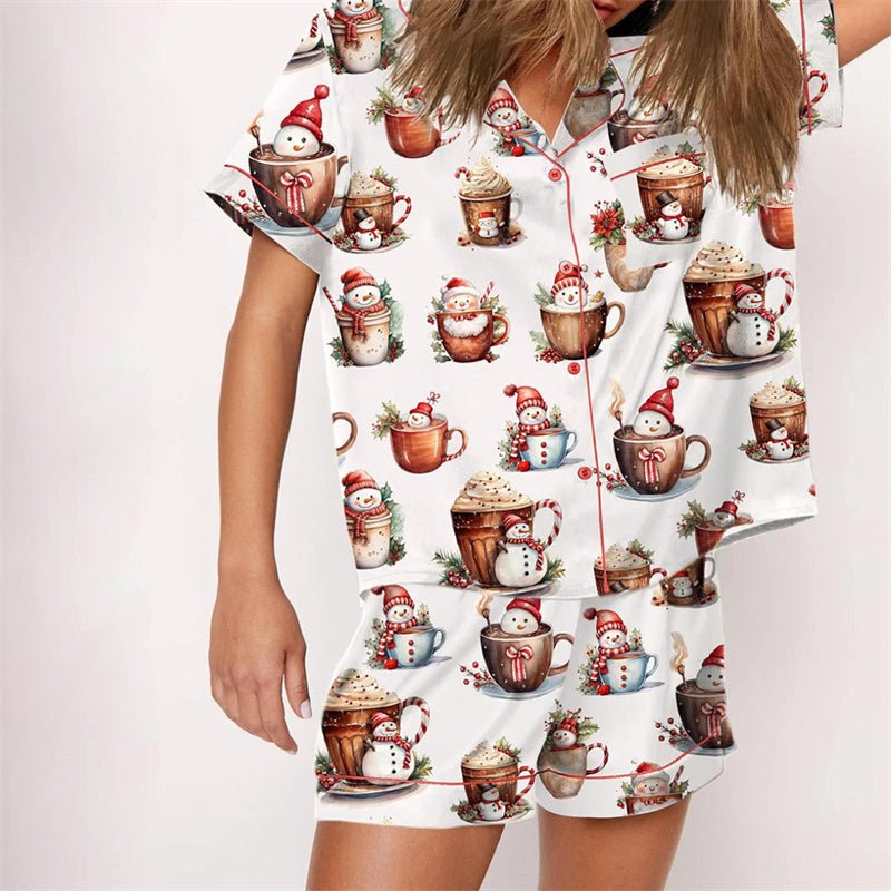 Nutcracker Pajamas Women Christmas Pajama Set Short Sleeve Tops+Elastic Waist Shorts Santa Claus Avatar Print Sleepwear Outfits - MAGUSTA BEAUTY
