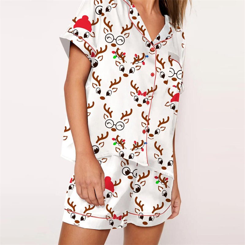 Nutcracker Pajamas Women Christmas Pajama Set Short Sleeve Tops+Elastic Waist Shorts Santa Claus Avatar Print Sleepwear Outfits - MAGUSTA BEAUTY