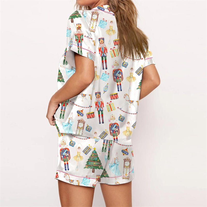 Nutcracker Pajamas Women Christmas Pajama Set Short Sleeve Tops+Elastic Waist Shorts Santa Claus Avatar Print Sleepwear Outfits - MAGUSTA BEAUTY