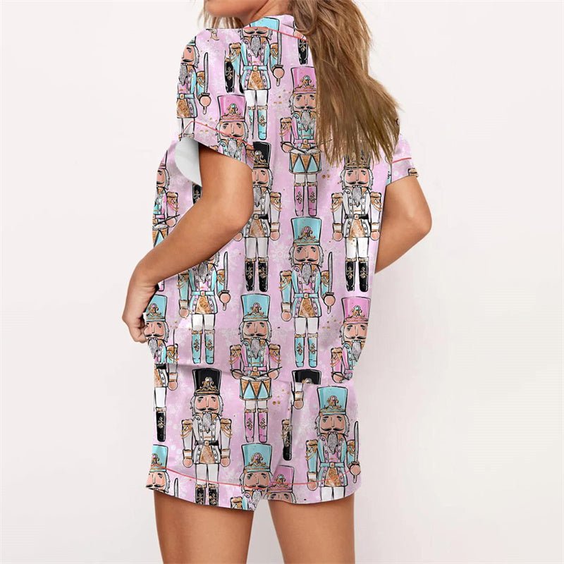 Nutcracker Pajamas Women Christmas Pajama Set Short Sleeve Tops+Elastic Waist Shorts Santa Claus Avatar Print Sleepwear Outfits - MAGUSTA BEAUTY
