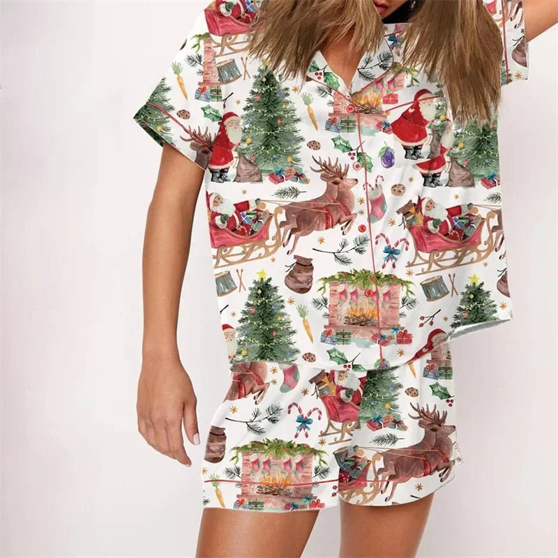 Nutcracker Pajamas Women Christmas Pajama Set Short Sleeve Tops+Elastic Waist Shorts Santa Claus Avatar Print Sleepwear Outfits - MAGUSTA BEAUTY