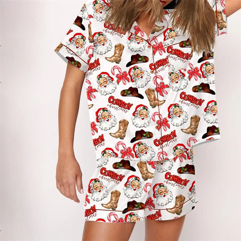 Nutcracker Pajamas Women Christmas Pajama Set Short Sleeve Tops+Elastic Waist Shorts Santa Claus Avatar Print Sleepwear Outfits - MAGUSTA BEAUTY