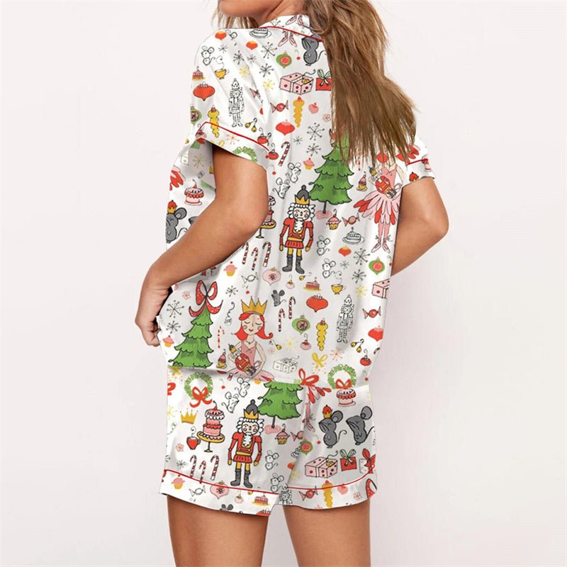 Nutcracker Pajamas Women Christmas Pajama Set Short Sleeve Tops+Elastic Waist Shorts Santa Claus Avatar Print Sleepwear Outfits - MAGUSTA BEAUTY