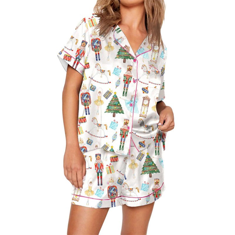 Nutcracker Pajamas Women Christmas Pajama Set Short Sleeve Tops+Elastic Waist Shorts Santa Claus Avatar Print Sleepwear Outfits - MAGUSTA BEAUTY