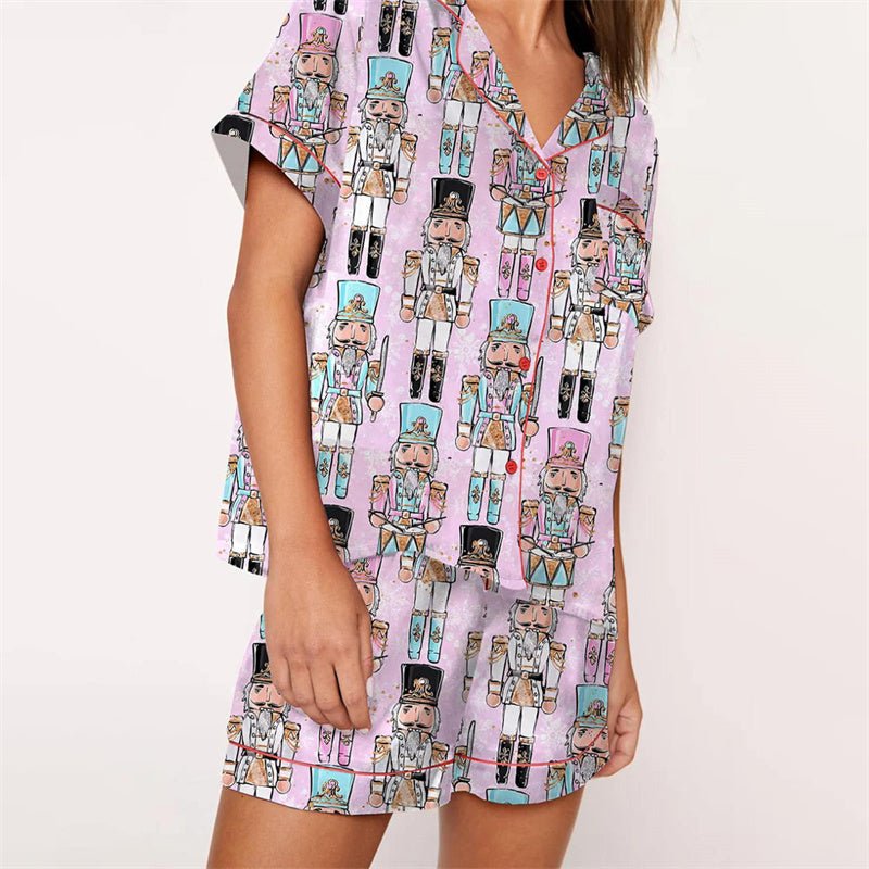 Nutcracker Pajamas Women Christmas Pajama Set Short Sleeve Tops+Elastic Waist Shorts Santa Claus Avatar Print Sleepwear Outfits - MAGUSTA BEAUTY
