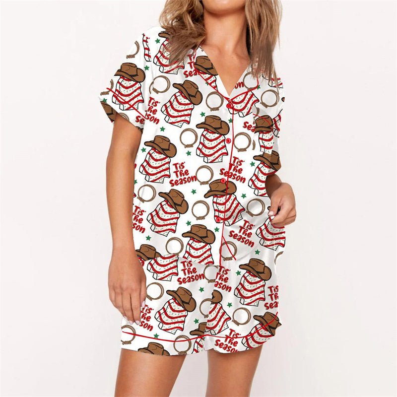 Nutcracker Pajamas Women Christmas Pajama Set Short Sleeve Tops+Elastic Waist Shorts Santa Claus Avatar Print Sleepwear Outfits - MAGUSTA BEAUTY