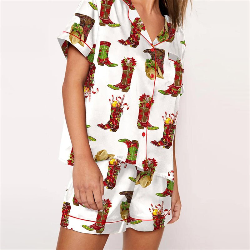 Nutcracker Pajamas Women Christmas Pajama Set Short Sleeve Tops+Elastic Waist Shorts Santa Claus Avatar Print Sleepwear Outfits - MAGUSTA BEAUTY