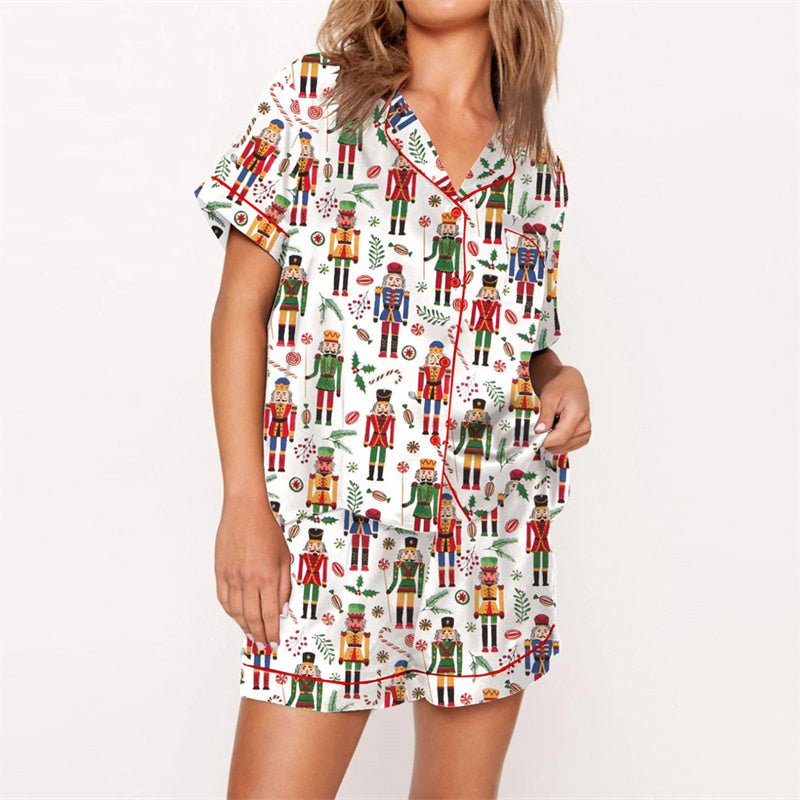 Nutcracker Pajamas Women Christmas Pajama Set Short Sleeve Tops+Elastic Waist Shorts Santa Claus Avatar Print Sleepwear Outfits - MAGUSTA BEAUTY
