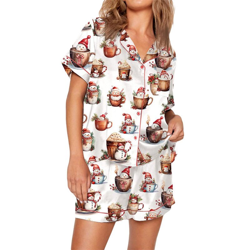 Nutcracker Pajamas Women Christmas Pajama Set Short Sleeve Tops+Elastic Waist Shorts Santa Claus Avatar Print Sleepwear Outfits - MAGUSTA BEAUTY