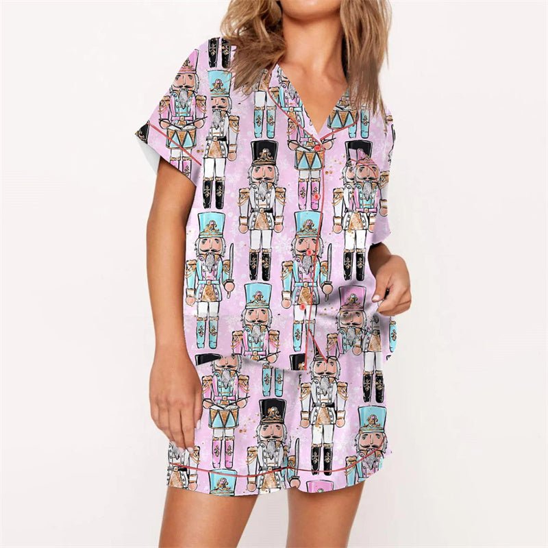 Nutcracker Pajamas Women Christmas Pajama Set Short Sleeve Tops+Elastic Waist Shorts Santa Claus Avatar Print Sleepwear Outfits - MAGUSTA BEAUTY