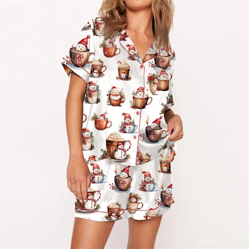 Nutcracker Pajamas Women Christmas Pajama Set Short Sleeve Tops+Elastic Waist Shorts Santa Claus Avatar Print Sleepwear Outfits - MAGUSTA BEAUTY