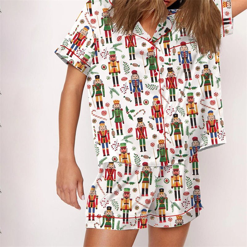 Nutcracker Pajamas Women Christmas Pajama Set Short Sleeve Tops+Elastic Waist Shorts Santa Claus Avatar Print Sleepwear Outfits - MAGUSTA BEAUTY